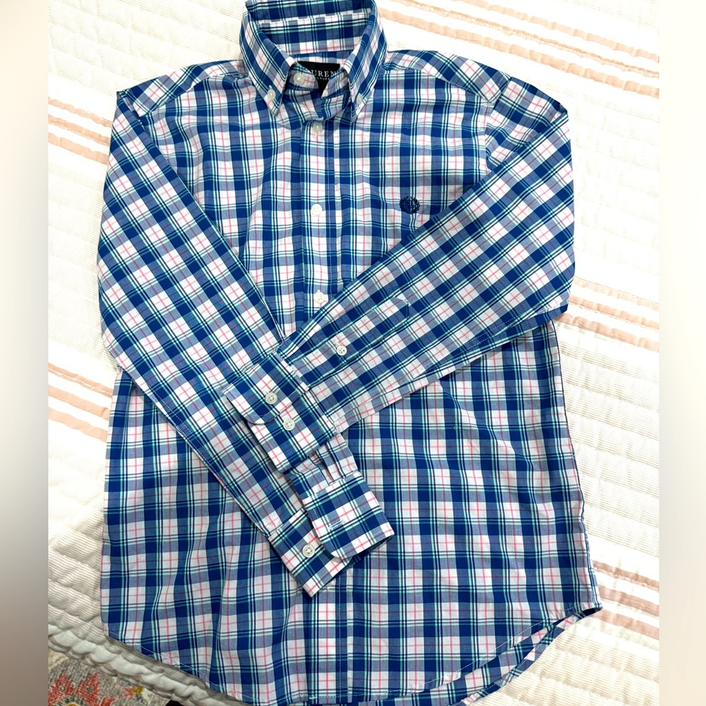 Lauren, boys size 10 button up dress shirt, EUC, worn once. Smoke free home